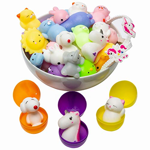 Mochi Squishy Toys Animal Squishies - 3 Surprise Eggs Mini Kawaii Cat 16pcs Stress Relief Unicorn Party Favors for Kids Claw Machine Prizes Pinata Stuffers Easter Egg Fillers Easter Basket Stuffers