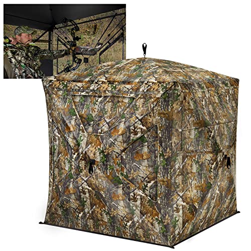 TIDEWE Hunting Blind 270° See Through with Silent Magnetic Door & Sliding Windows, 2-3 Person Pop Up Ground Blind with Carrying Bag, Portable Durable Tent for Deer & Turkey Hunting(Camouflage)