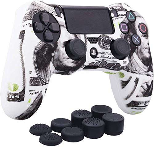 YoRHa Water Transfer Printing Camouflage Silicone Cover Skin Case for Sony PS4/slim/Pro Dualshock 4 Controller x 1(US Dollar) with Pro Thumb Grips x 8
