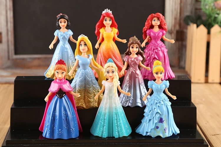 Magic Clip on 8pcs/Set 10cm Princess Cinderella Frozen Elsa Anna PVC Action Figure Set Doll Dress Can Change Classic Toys for Kid