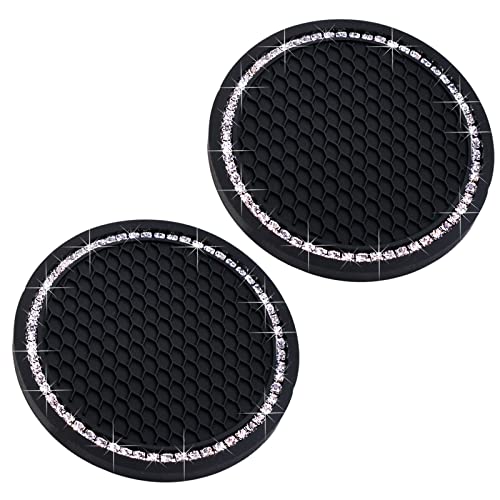 Universal Vehicle Bling Cup Holder Insert Coaster Car Interior Accessories-2.75 inch Silicone Anti Slip Crystal Rhinestone Car Coaster-Universal (Pack of 2)