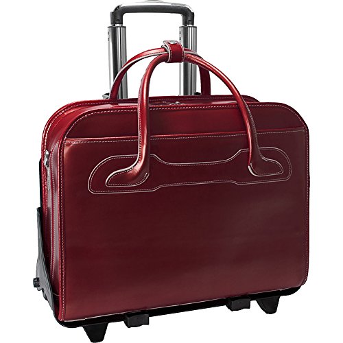 McKlein Willowbrook, 17' Leather Detachable -Wheeled Ladies' Laptop/Computer & Tablet Business Briefcase Bag/Women's Rolling Overnight Travel Bag, Removable Trolley case,Red