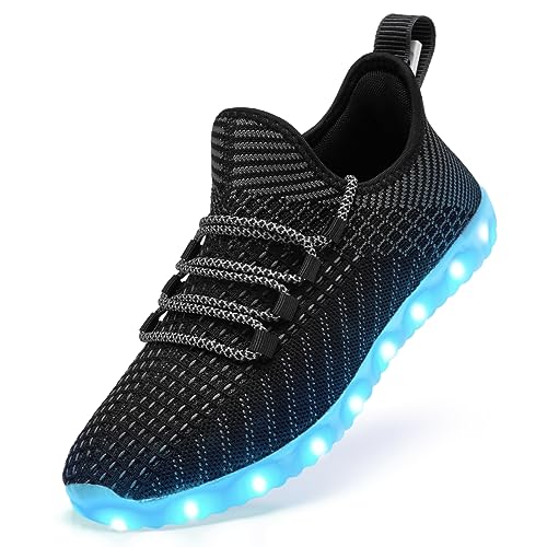 BosenHulu Light Up Shoes for Women Men USB Charging LED Shoes Adult Halloween Dancing Glowing Luminous Trainers Mesh Upper Flashing Sneakers(Black,9)