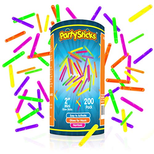 PartySticks Mini Glow Sticks 200 Pack Glow-in-the-Dark Small, for Easter Eggs, 5 Colors, Neon Light Sticks Bulk Party Favors, Easter Basket Stuffer Party Pack, Weddings Classroom Decorations Prizes