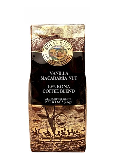 Royal Kona 10% Hawaiian Kona Coffee Blend, Vanilla Macadamia Flavor, Light Roast, Ground - 8 Ounce Bag