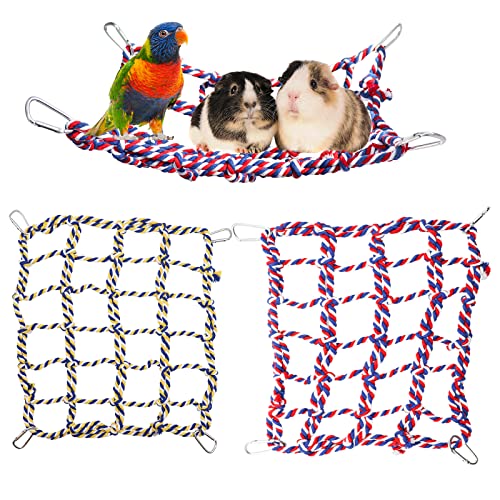 2 Pack Large Colorful Bird Rope Net, 14 × 10 Inches Rat Climbing Rope Net, Pet Hanging Hammock, Bird Ladder Rope Bridge, Small Animal Rope Net Toy, Cage Accessories for Rat Hamster Bird Ferret