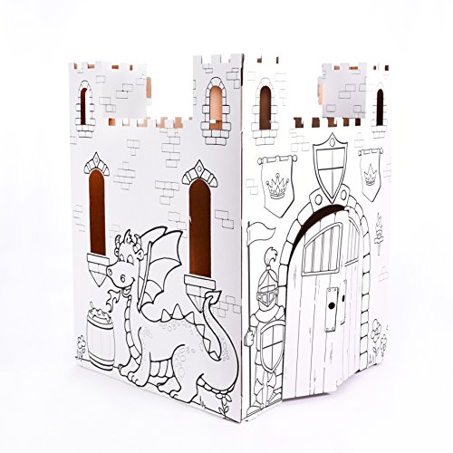 Easy Playhouse Fairy Tale Castle - Kids Art and Craft for Indoor and Outdoor Fun, Color, Draw, Doodle – Decorate and Personalize a Cardboard Fort, 32' X 32' X 43. 5' - Made in USA, Age 3+, White