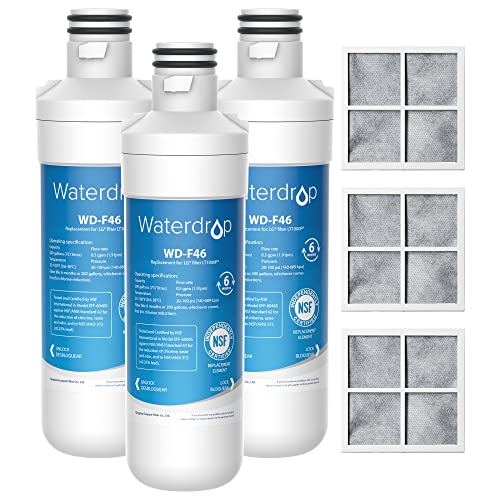 Waterdrop LT1000PC ADQ747935 Refrigerator Water Filter and Air Filter, Replacement for LG LT1000P, LMXS28626S, LFXS26973S, LFXS26596S, LFXS28596S, ADQ74793501, ADQ74793502 and LT120F, 3 Combo