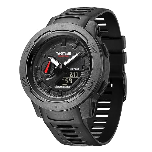 TACTIME Tactical Watch for Men and Women Military Style Digital Sports with World Time and 5 Alarms Carbon Fiber Made and LED Backlit