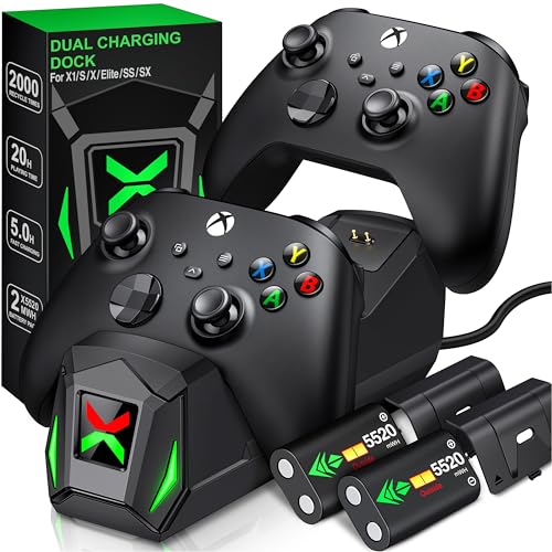 Upgraded Controller Charger Station with 2x5520mWh Rechargeable Battery Packs for Xbox One/Series X|S Controller,Dual Charging Dock for Xbox One Controller Battery Pack with 4 Battery Covers for Xbox