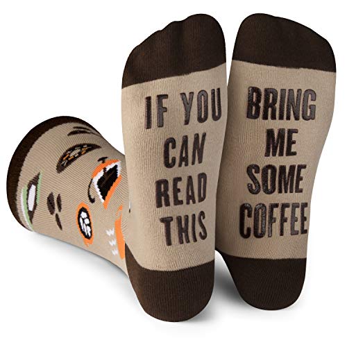 Lavley If You Can Read This, Bring Me Funny Socks - Novelty Gifts for Men, Women and Teens (US, Alpha, One Size, Regular, Regular, Coffee)