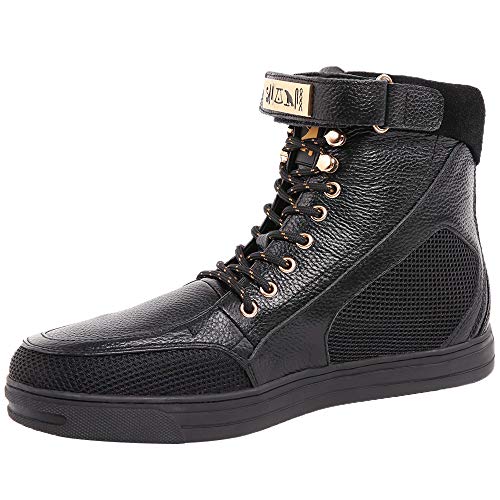Negash Men's Black Leather High Top Sneakers Hotep V Casual Chukka Boots for Men（13，Black）