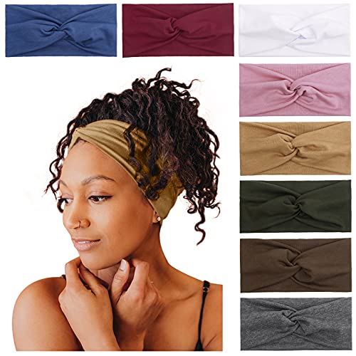 Tobeffect Headbands for Women Non Slip Turban Headband Boho Wide Head Band Womens Hair Wraps Accessories for Teen Girls 8 Pack Solid Colors