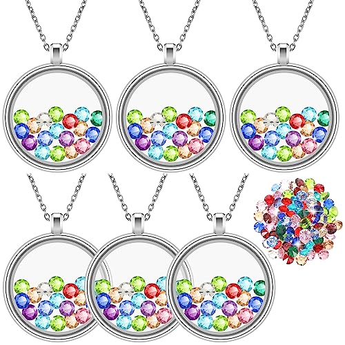 Highergo 6 Pcs Locket Necklace DIY Floating Round Locket Pendant Floating Memory Necklace for Women Friendship Necklace Memory Nostalgic