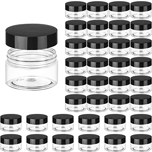 SATINIOR 36 Pieces Plastic Jars Round Clear Leak Proof Cosmetic Container Jars with Inner Liners and Lids for Lotions Ointments Travel Make Up Storage (1 oz, Black)