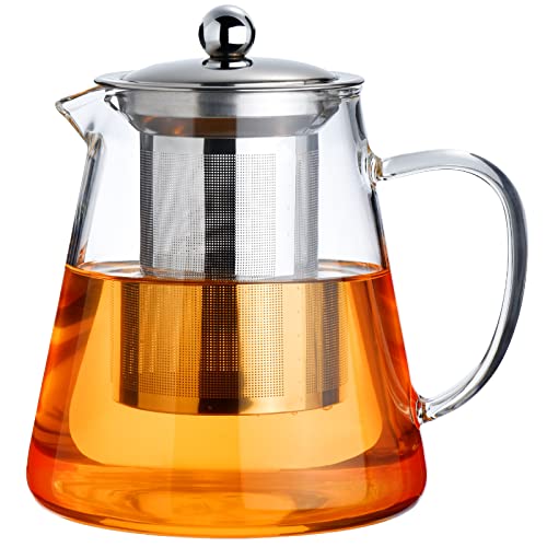 PARACITY Glass Teapot Stovetop 18.6 OZ, Borosilicate Clear Tea Kettle with Removable 18/8 Stainless Steel Infuser, Teapot Blooming and Loose Leaf Tea Maker Tea Brewer for Camping, Travel (550ML)