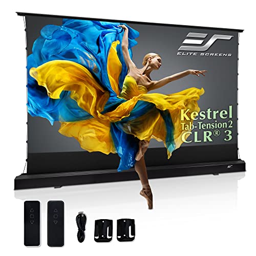 Elite Screens Kestrel Tab-Tension CLR3, 121 inch 16:9, Ultra-Short Throw Ceiling Ambient Light Rejecting (CLR/ALR) Electric Floor-Rising Projector Screen, Programmed Remote Kit, FTE121UH3-CLR3, Black