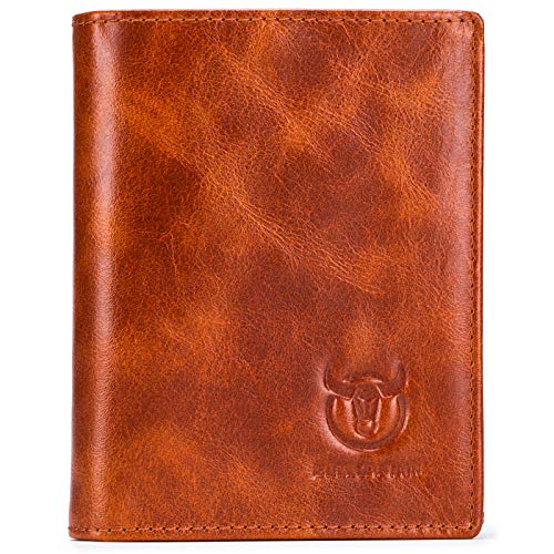 BULLCAPTAIN Large Capacity Genuine Leather Bifold Wallet/Credit Card Holder for Men with 15 Card Slots QB-027 (Reddish Brown)