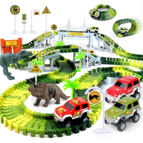 Dinosaur Toys - Create A Dino World with Flexible Race Track, Birthday Gift for Kids Ages 3+, Toys for 3 4 5 Year Old Boys, Toddler Toys
