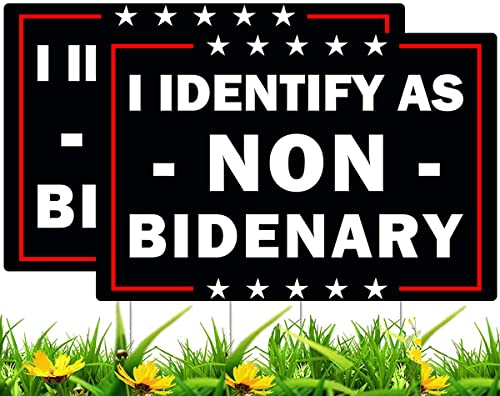 2 Pack I Identify As Non-Bidenary Yard Sign Funny Anti Biden Yard Sign Patriotic Freedom Political American Yard Sign Gift for Republican Fade Resistant Yard Sign with Metal H Stake for Outdoor Patio