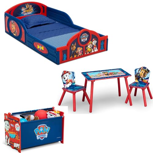 Delta Children - PAW Patrol 5-Piece Toddler Room-in-a-Box Set – Includes Sleep and Play Toddler Bed, Table, 2 Chairs and Toy Box, Blue