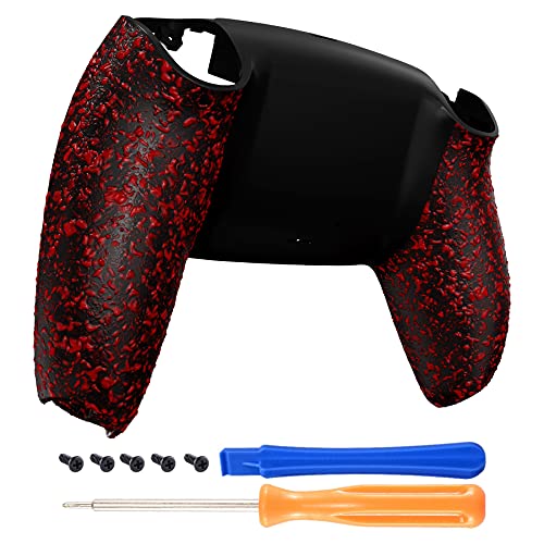 eXtremeRate Textured Red Non-Slip Custom Back Housing Bottom Shell Compatible with ps5 Controller, 3D Splashing Cover, Game Improvement Replacement Back Shell Cover Compatible with ps5 Controller