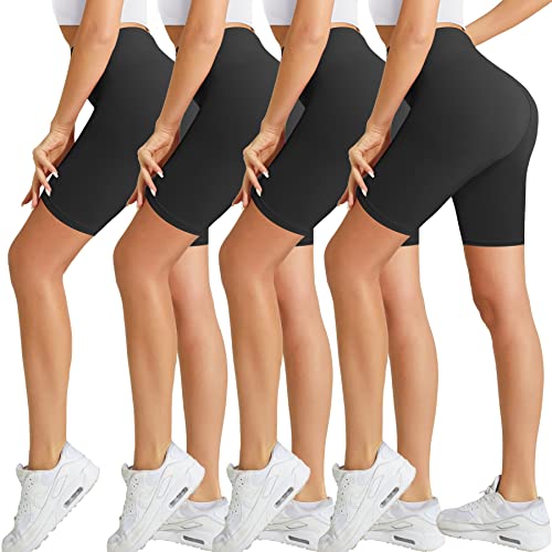 Natural Feelings 4 Pack Biker Shorts for Women-8' Workout Athletic Gym Sports Yoga Shorts Pants High Waist Cycling Shorts