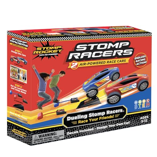 Stomp Racers Air Powered Race Cars by Stomp Rocket, 2 Car Racer Pack - Dueling Stomp Racers Toy Car Launcher - Fun Backyard & Outdoor Multi-Player Kids Toys Gifts for Boys, Girls & Toddlers