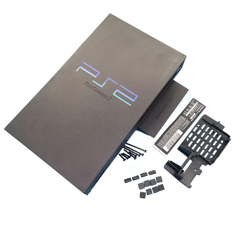 JMXLDS Replacement Top Bottom Full Housing Shell Cover Case with Screws Sticker for PS2 30000 3W Series Console Black