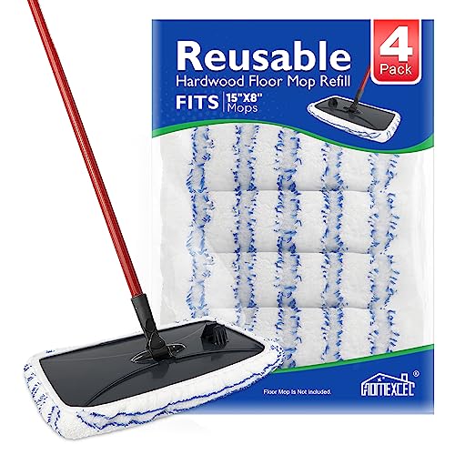 HOMEXCEL Reusable Microfiber Mop Pads Refills 15x8 Inches-Hardwood Floor Mop Head Pads Work Wet and Dry-4 Pack