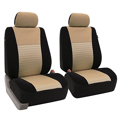 FH Group Trendy Elegance Front Set Seat Covers, Airbag Compatible (Beige/Black)- Universal Fit for Cars, Trucks & SUVs