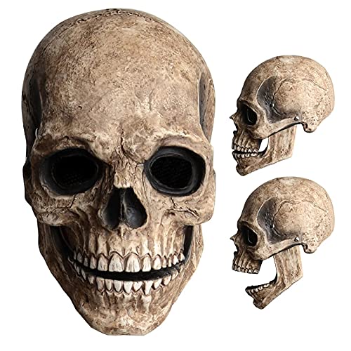 Anseetry Scary Halloween Mask, Joker Double layer Ripped Mask, Halloween Full Head Skull Mask with Moving Jaw (Skull Yellow)