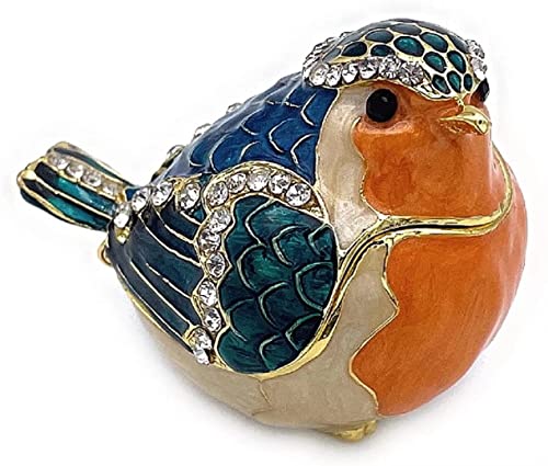 JWT Astyle Robin Bird Hinged Jewelry Box with Stones , Collectible Animal Trinket Box.Rings Earrings Storage Boxes,Bird Figurine Home Decor Gift.