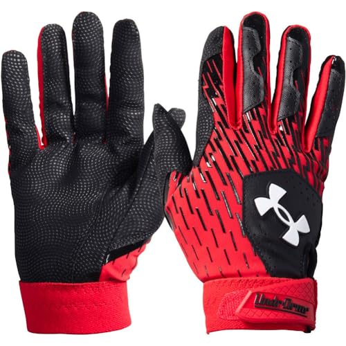 Under Armour Boys Youth Clean Up Baseball Gloves, (001) Black/Red/White, Medium