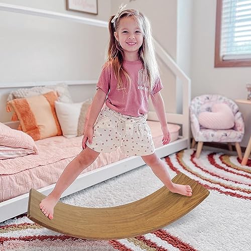Gentle Monster Wood Wobble Exercise Balance Board Kids, Wooden Toys Wobble Board for Boys Girls Adult, Rocker Board Natural Wood, Yoga Curvy Board for Classroom & Office Adult, Support up to 480lbs