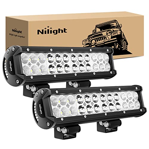 Nilight LED Light Bar 2PCS 12 Inch 72W Spot Flood Combo LED Off Road Lights Driving Lights Fog Lights Jeep Lights LED Work Light, 2 Years Warranty (60003C-B)