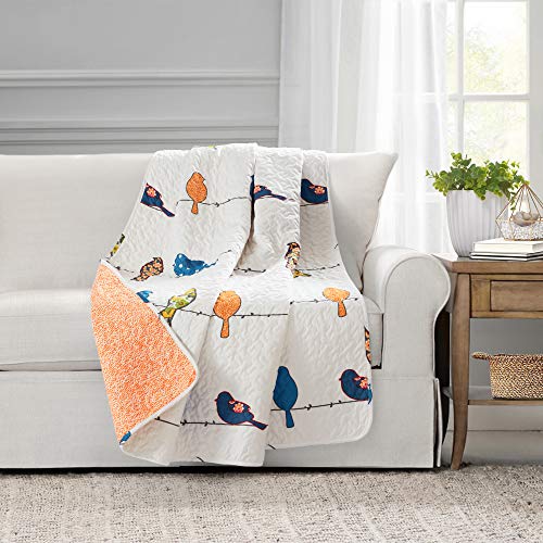 Lush Decor Rowley Birds Reversible Throw Blanket, 50' W x 60' L, Multi - Colorful Floral Bird Print - Whimsical & Playful Quilted Bird Blanket For Bed, Couch Or Chair - Farmhouse & Boho Home Decor