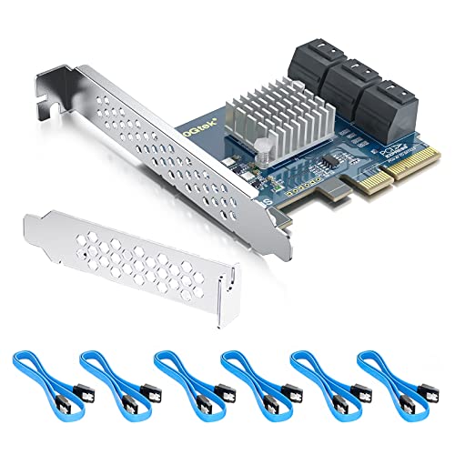 10Gtek PCIe SATA Card 6 Port with 6 SATA Cables and Low Profile Bracket, 6Gbps SATA3.0 Controller PCI Express Expansion Card, X4, Support 6 SATA 3.0 Devices