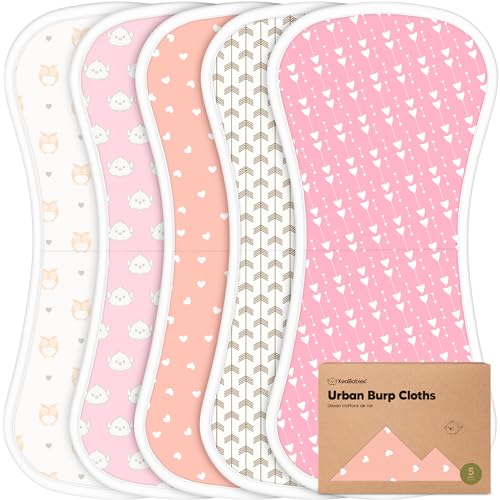 Organic Burp Cloths for Baby Boys and Girls - 5-Pack Ultra Absorbent Burping Cloth, Burp Clothes, Newborn Towel, Milk Spit Up Rags, Burpy Cloth Bib for Unisex, Boy, Girl, Burping Rags(Pink Dreams)