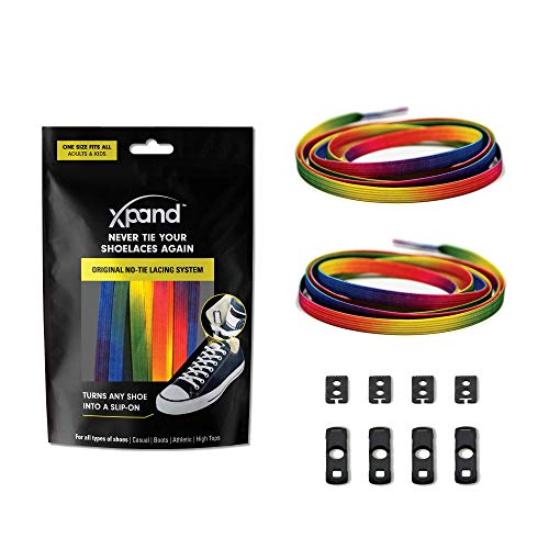 Xpand No Tie Shoelaces System with Elastic Laces - One Size Fits All Adult and Kids Shoes Rainbow