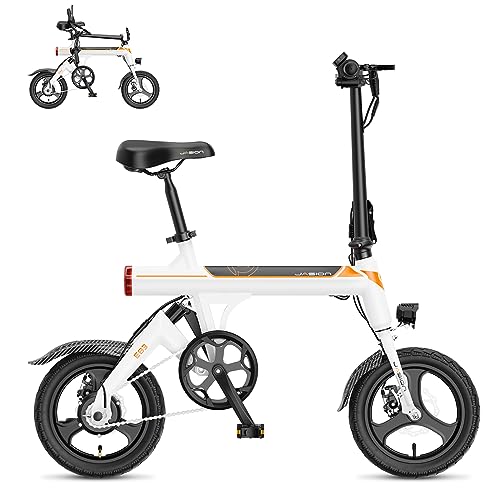 Jasion EB3 Electric Bike for Adults 21mph Folding Adults Electric Bicycles, 350W Brushless Motor, 36V 7.5Ah Battery, Center Suspension, 3 Levels Assist, 14' Foldable ebike for Adults and Teens
