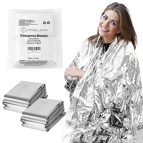 C CRYSTAL LEMON Emergency Blankets, 6 Pack Emergency Thermal Blanket, Survival Blanket for First Aid Kit, Camping, 82x52inch Insulated Foil Emergency Blanket for Survival, Preparedness Supplies