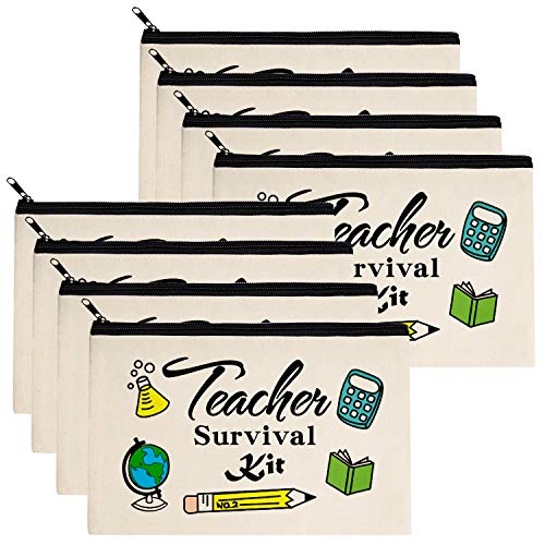 Ueerdand Teacher Gifts, Teacher Survival Kit 8 Pieces Makeup Pouch Cosmetic Bag Travel Toiletry Case Pencil Bag with Zipper for Holiday Christmas Teacher Appreciation Gift Bulk