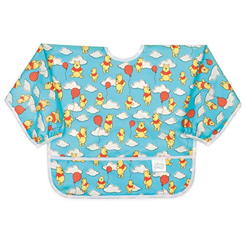 Bumkins Disney Bibs, Baby and Toddler Girls and Boys 6-24 Months, Long Sleeve, Essential Must Have for Eating, Feeding, Mess Saving Lightweight Waterproof Fabric Sleeved Smock, Winnie the Pooh Balloon