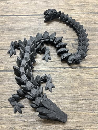 MunnyGrubbers - XL 26' Crystal Dragon Fidget Toy - Heavy Duty - 3D Printed Flexible Articulating Dragon Plastic Collectible Figurine - Surprise Egg Compatible - (Black Dragon)