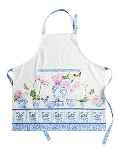Maison d' Hermine Apron 100% Cotton 27.50'x31.50' 1 Piece Adjustable Neck Strap Apron with Center Pocket & Long Ties for Mother's Day Gifts, BBQ Women, Men, Chef & Wedding, Canton - Spring/Summer