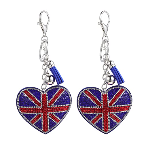 Operitacx Rhinestone Union Jack Keychain London Souvenir Keychains Heart Shape British Flag Key Ring Sparkling UK Car Key Chain Handbag Charm Souvenir Gifts (2Pcs)