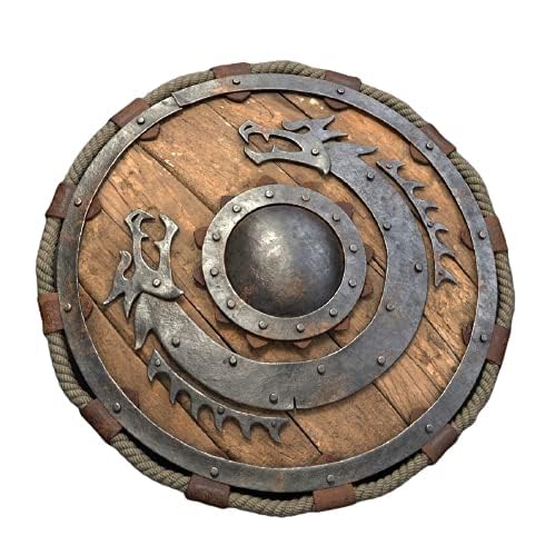 Retro Pirates 26 Inch Medieval Warrior Wooden Viking Shield Round Shield Dragon Face Viking Collectibles Shield Home Decor Item,Gift Item