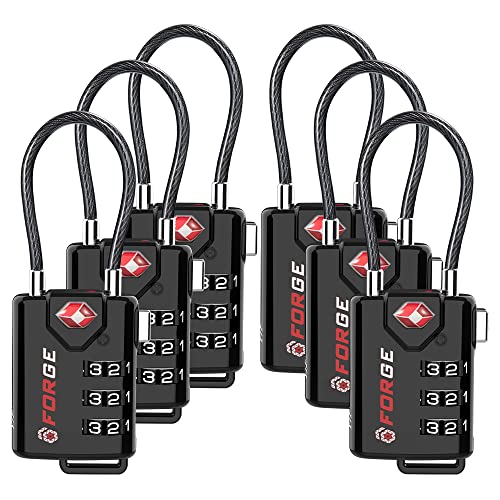 TSA Approved Cable Luggage Locks, 6 Pack, Easy Read Dials with Alloy Body