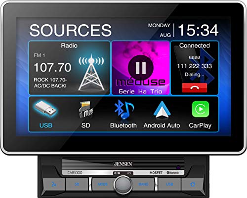 Jensen CAR1000 10.1' Extra Large Touchscreen Media Receiver with Apple CarPlay and Android Auto l Built-in Bluetooth with A2DP Music Streaming and Phonebook Support (Renewed)